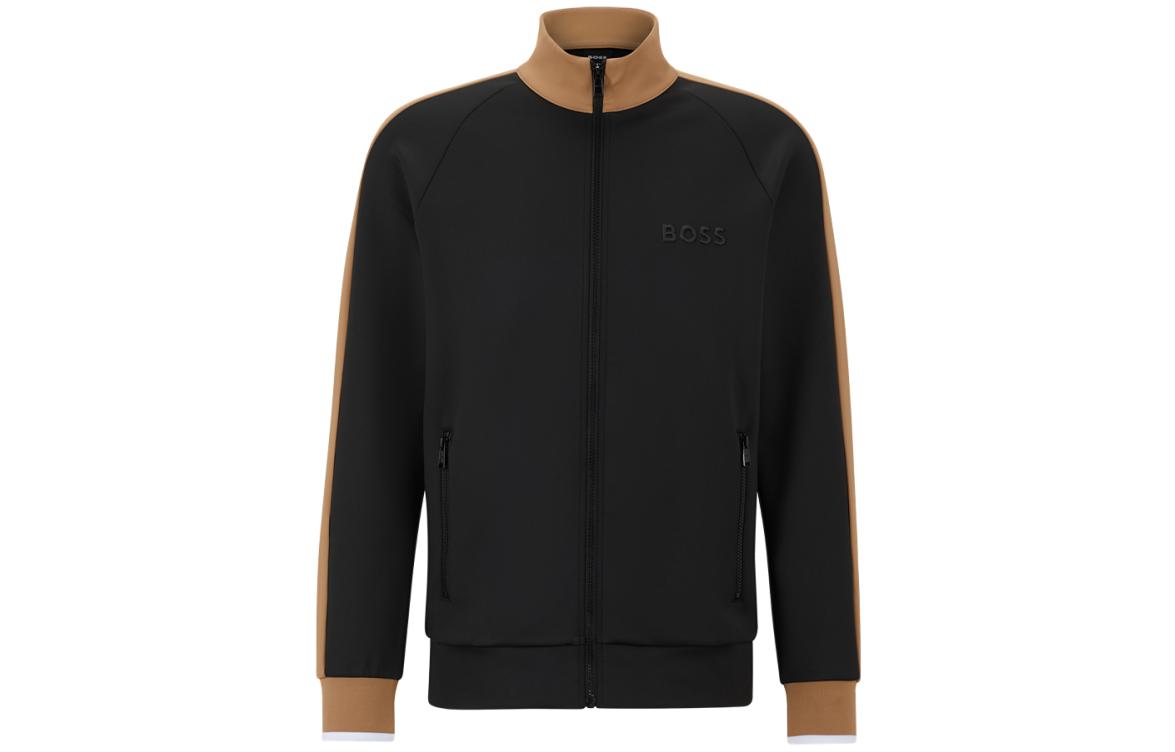 HUGO BOSS SS23 Colorblock Zip-Up Track Top with Side Stripes Black Sweater 50486268-001