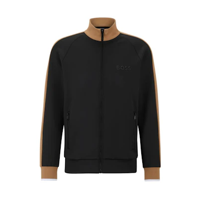 HUGO BOSS SS23 Colorblock Zip-Up Track Top with Side Stripes Black Sweater 50486268-001
