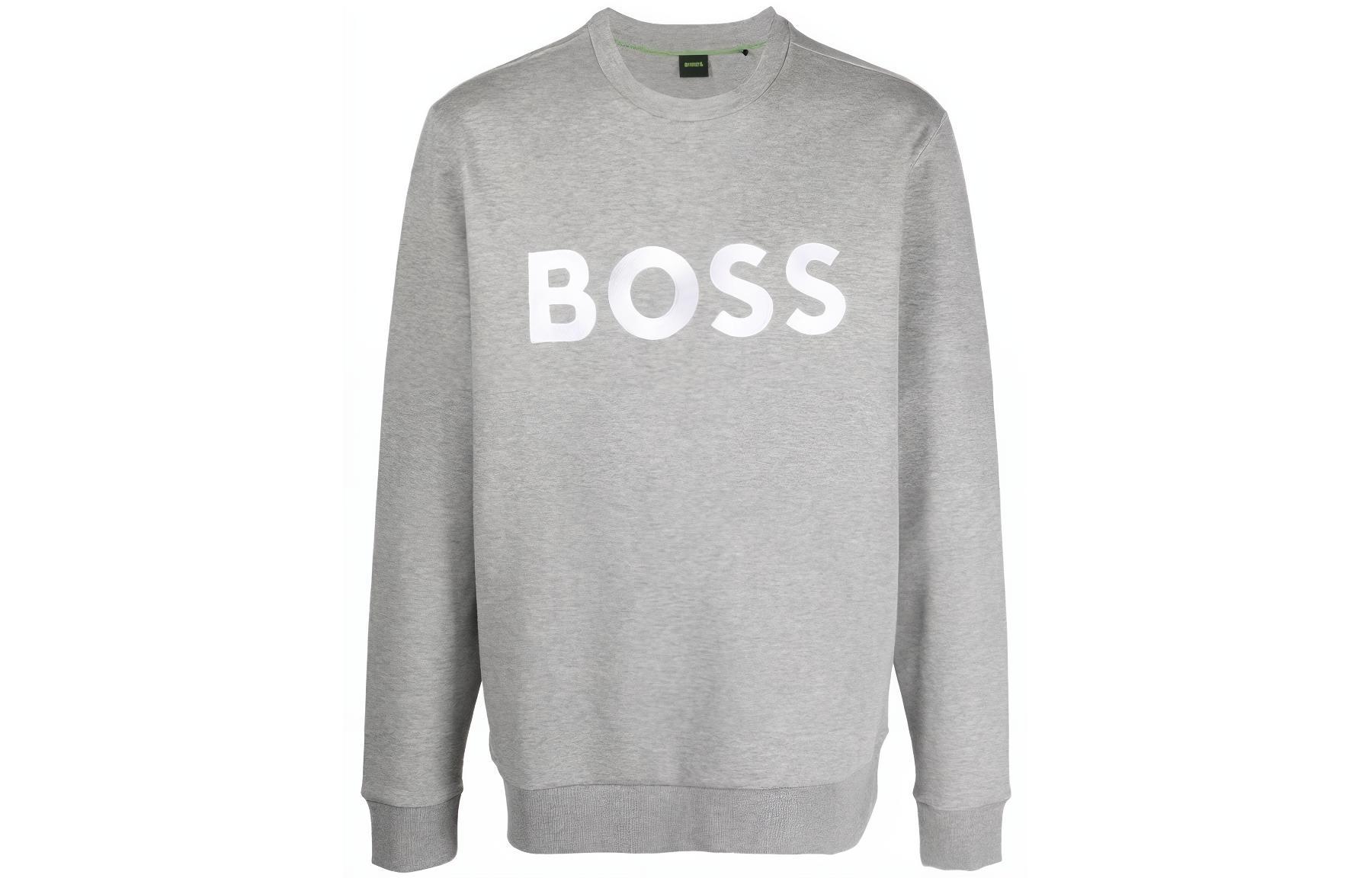 HUGO BOSS SS23 Crewneck Sweatshirt with Chest Logo Print - Gray 50482898-059