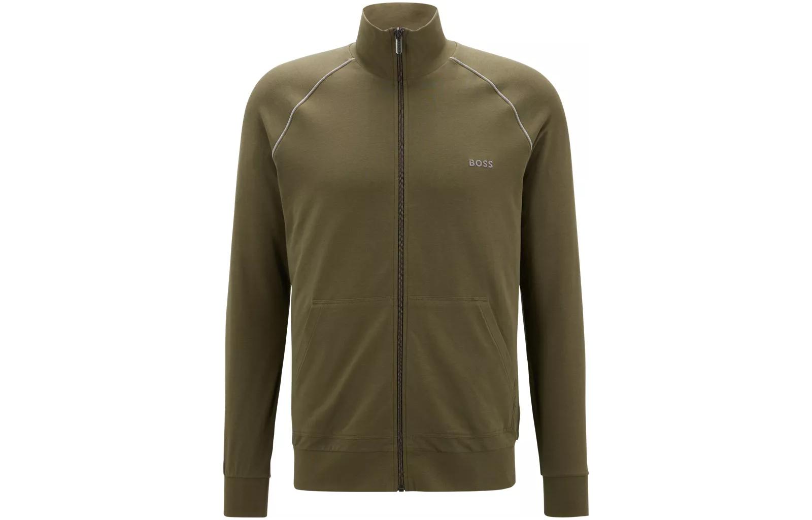 HUGO BOSS SS23 Embroidered Logo Zip-Up Long-Sleeve Sweatshirt Jacket Green Men 50469596-377