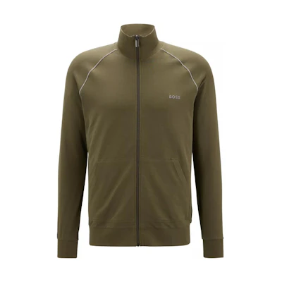 HUGO BOSS SS23 Embroidered Logo Zip-Up Long-Sleeve Sweatshirt Jacket Green Men 50469596-377