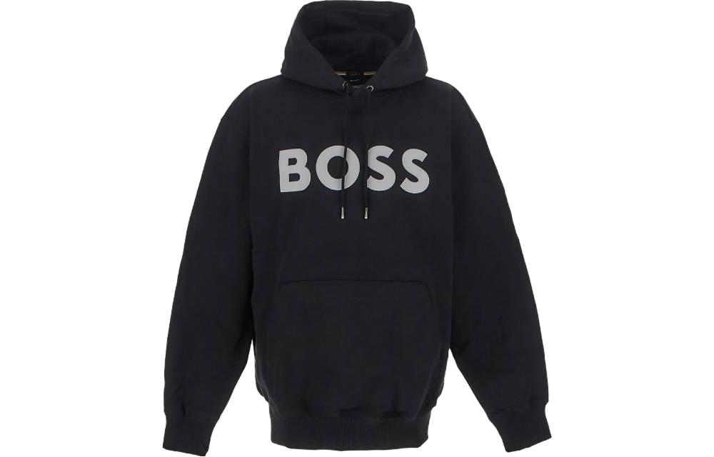 HUGO BOSS SS23 Flocked Logo Drawstring Hoodie Black () 50485316-001