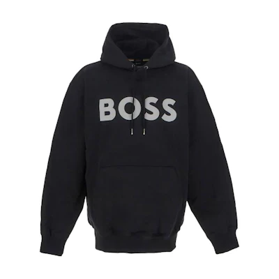 HUGO BOSS SS23 Flocked Logo Drawstring Hoodie Black () 50485316-001
