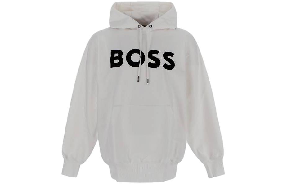 HUGO BOSS SS23 Flocked Logo Drawstring Hoodie White () 50485316-100