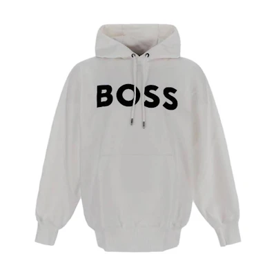 HUGO BOSS SS23 Flocked Logo Drawstring Hoodie White () 50485316-100