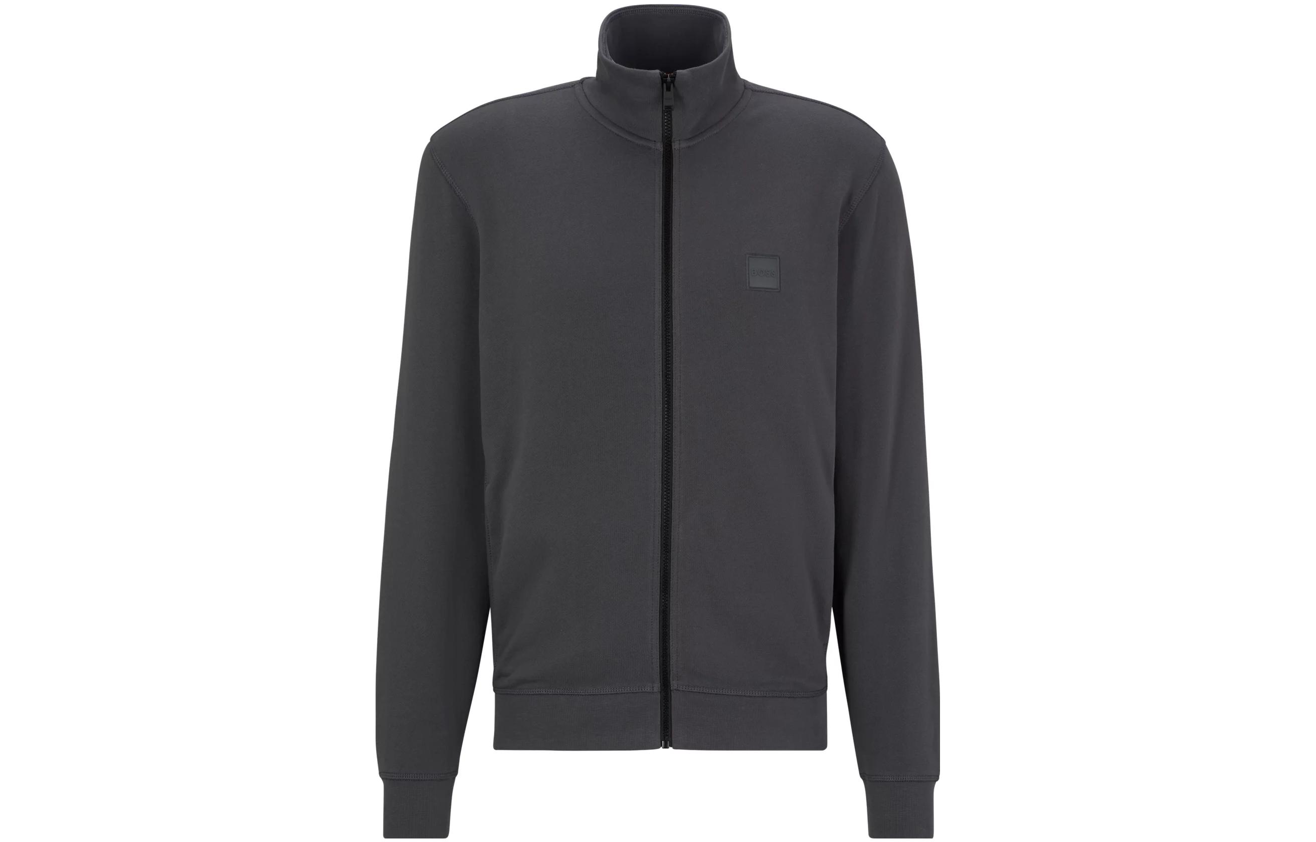 HUGO BOSS SS23 Full-Zip High-Neck Jacket with Logo Patch in Dark Grey 50468428-022