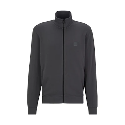 HUGO BOSS SS23 Full-Zip High-Neck Jacket with Logo Patch in Dark Grey 50468428-022