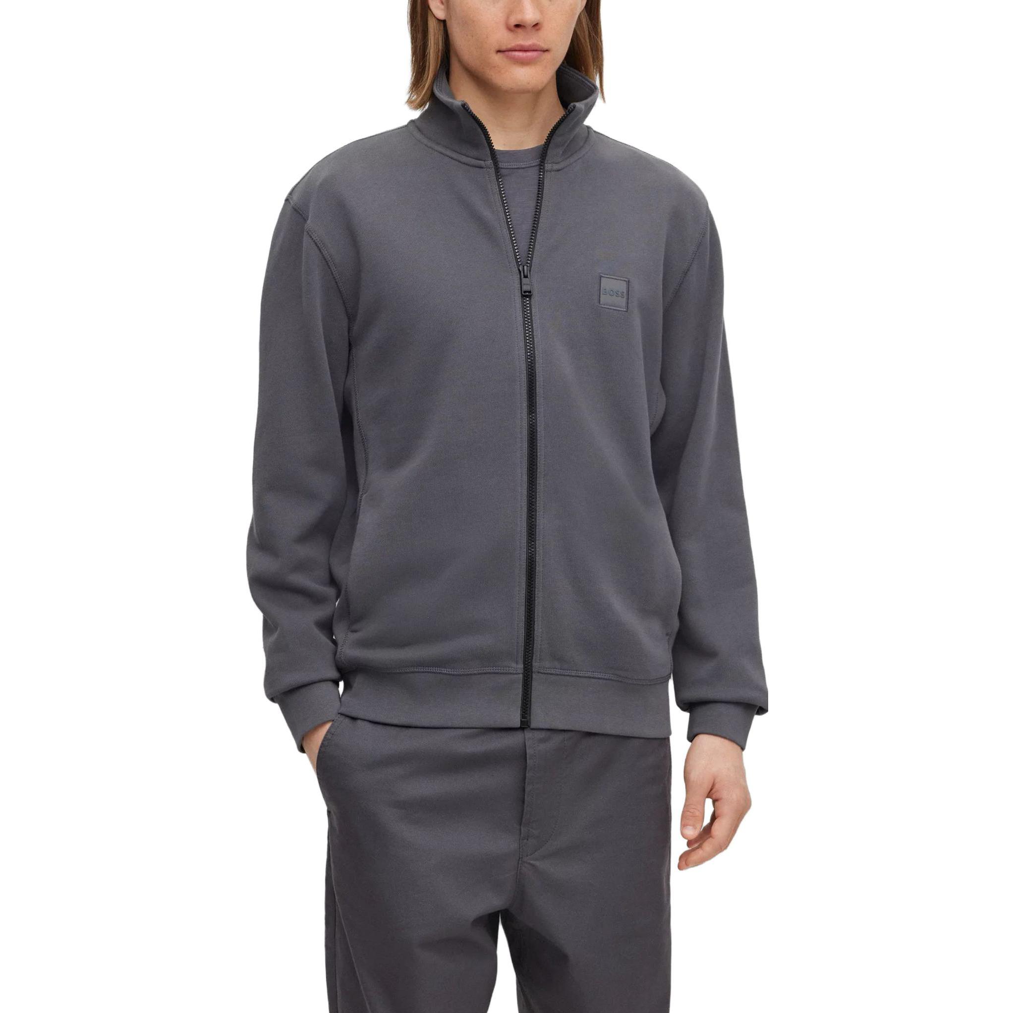 Shop HUGO BOSS SS23 深灰色高領全拉鍊外套附Logo貼章 50468428-022