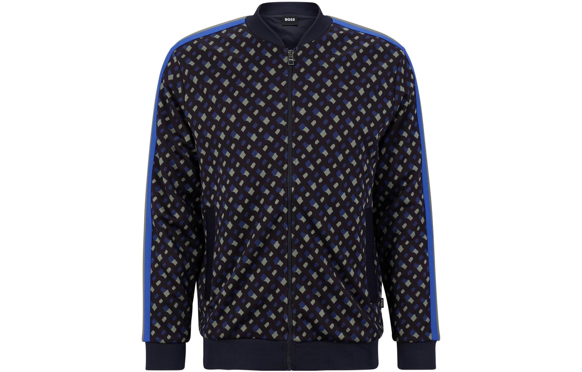 HUGO BOSS SS23 Geometric Print Zip Sweatshirt Deep Blue 50485581-404
