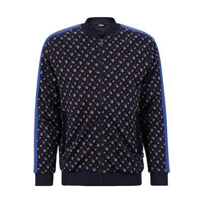 HUGO BOSS SS23 Geometric Print Zip Sweatshirt Deep Blue 50485581-404