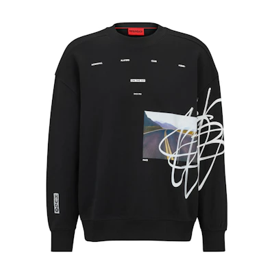 HUGO BOSS SS23 Graphic Striped Crewneck Long Sleeve Sweatshirt Black 50493703-001