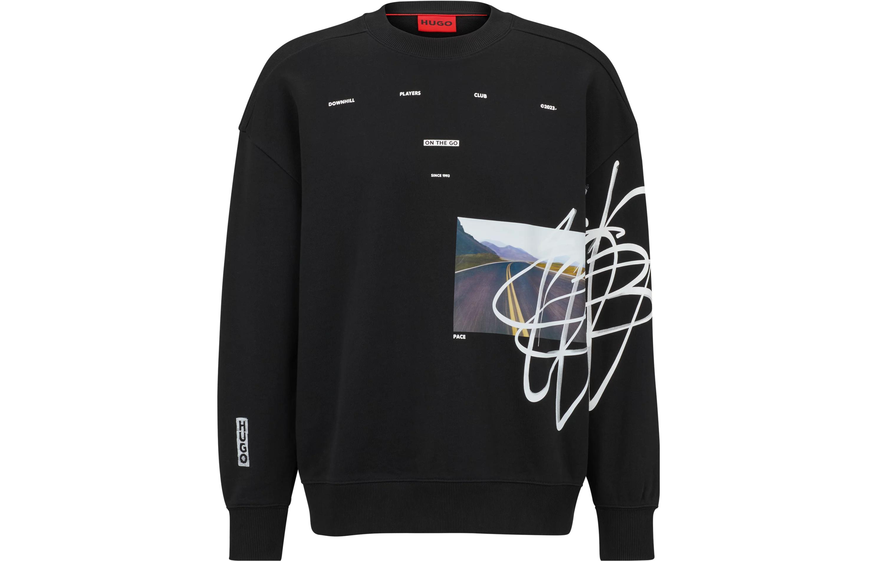 Order HUGO BOSS SS23 Graphic Striped Crewneck Long Sleeve Sweatshirt  Black 50493703-001