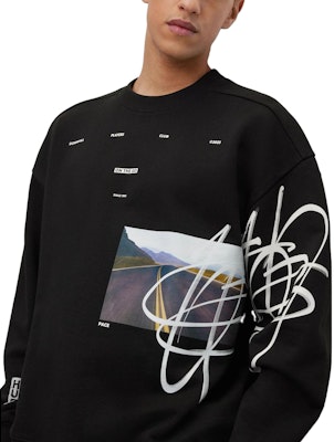 HUGO BOSS SS23 Graphic Striped Crewneck Long Sleeve Sweatshirt Black 50493703-001 Lookbook HUGO BOSS SS23 Graphic Striped Crewneck Long Sleeve Sweatshirt Black 50493703-001