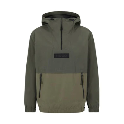 HUGO BOSS SS23 Green Color-Block Logo Hooded Jacket 50485559-345