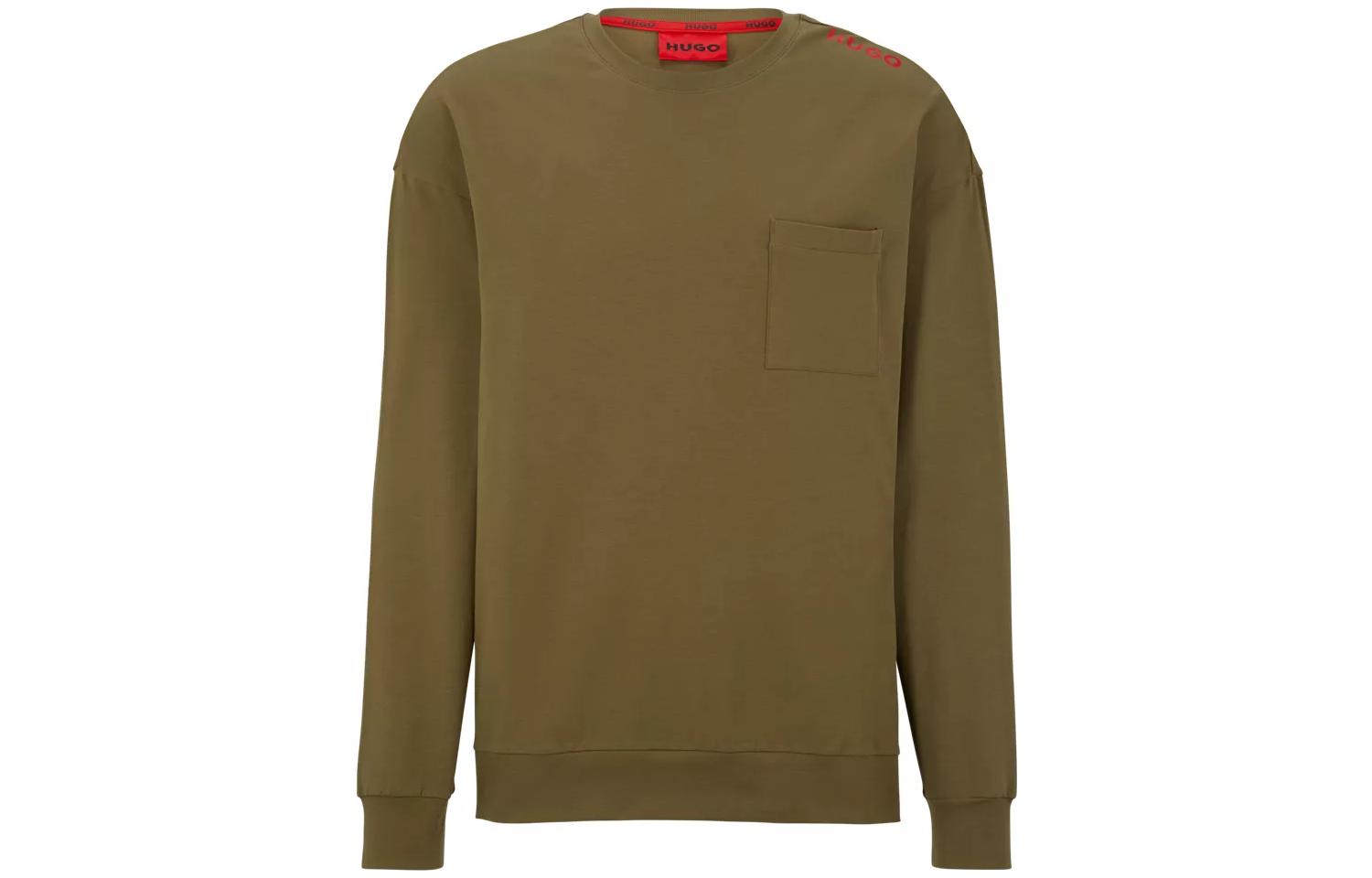 HUGO BOSS SS23 Green Crewneck Pullover Sweatshirt with Patch Pocket 50478910-345