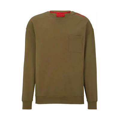 HUGO BOSS SS23 Green Crewneck Pullover Sweatshirt with Patch Pocket 50478910-345