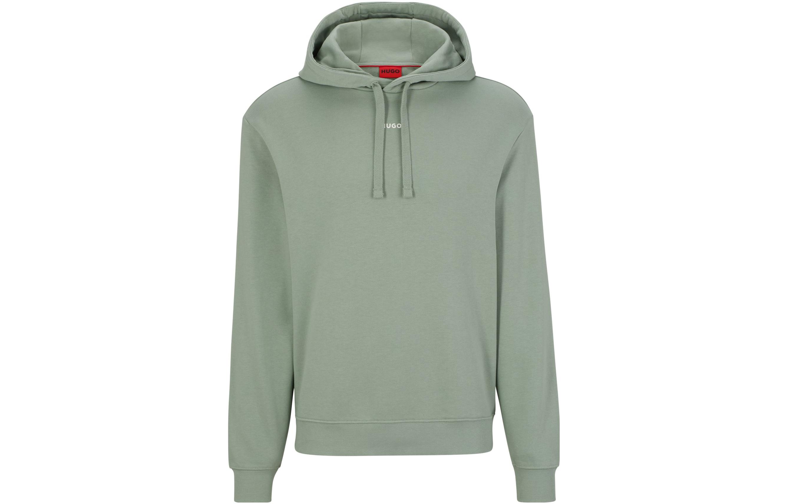 HUGO BOSS SS23 Green Hoodie with Solid Logo Print and Drawstring 50486478-330