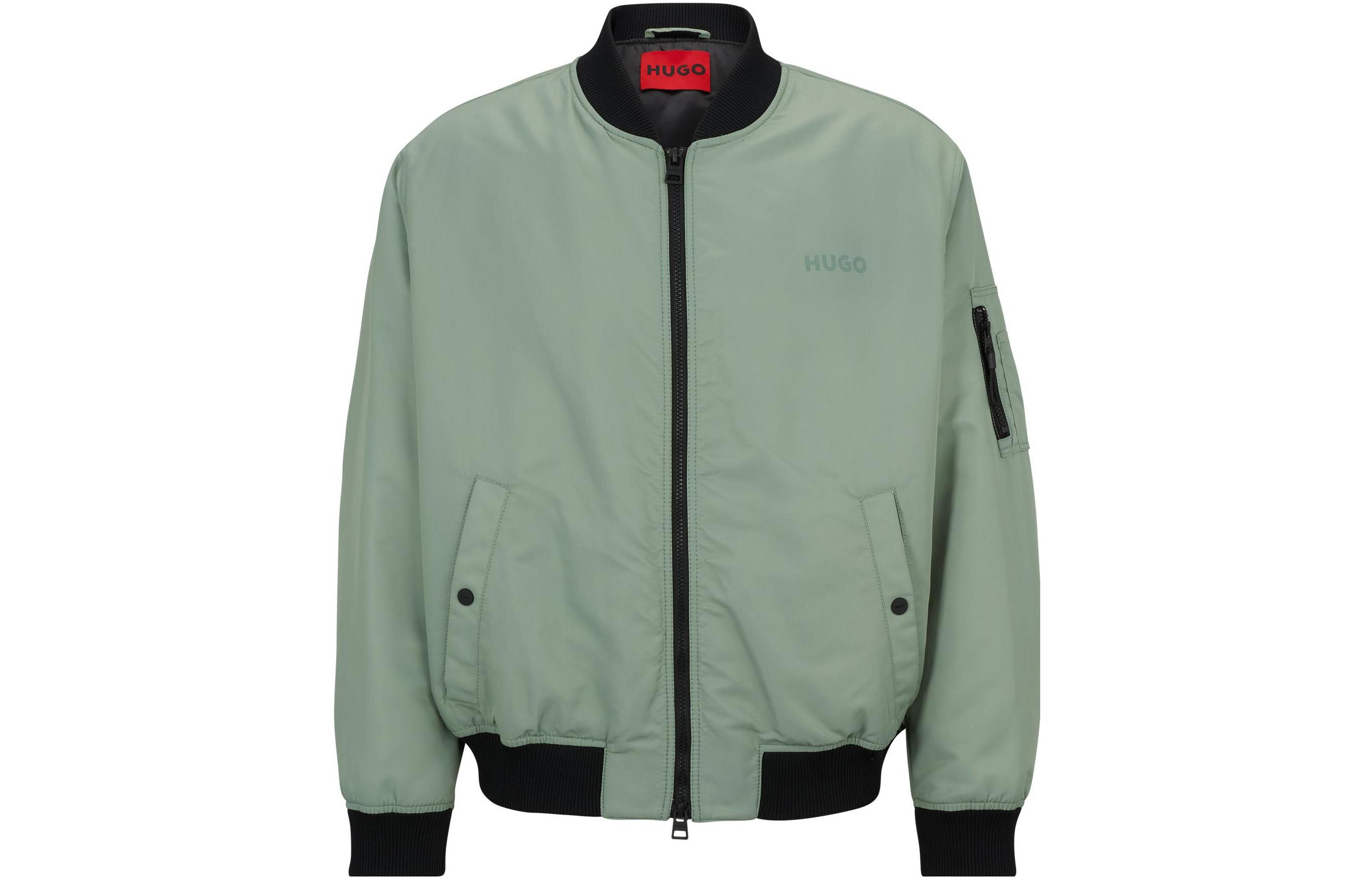 HUGO BOSS SS23 Green Logo Print Long-Sleeve Jacket with Side Pockets 50493096-330