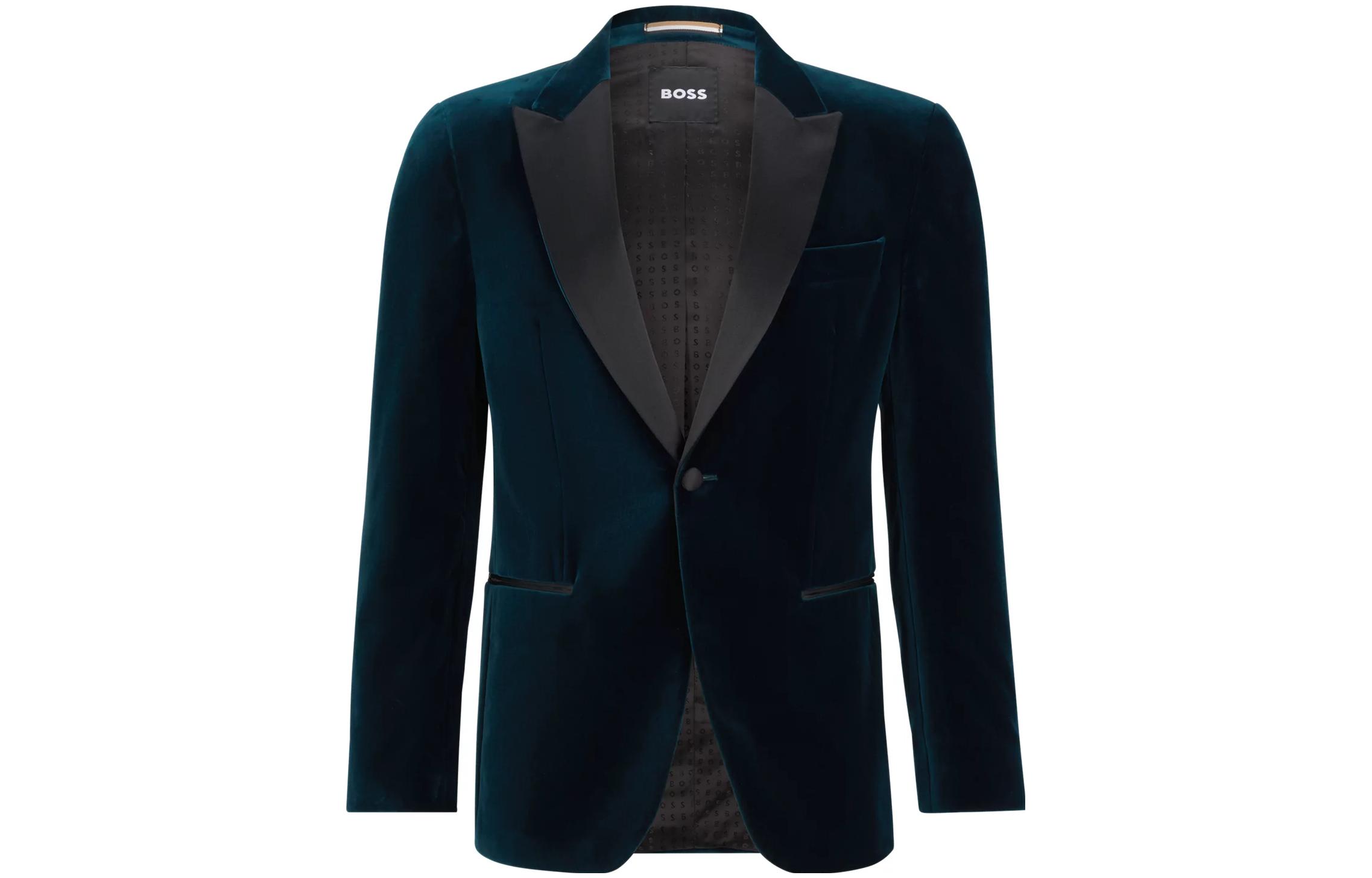HUGO BOSS SS23 Green Solid Single-Breasted Long-Sleeve Jacket 50484709-445