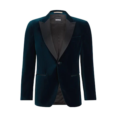 HUGO BOSS SS23 Green Solid Single-Breasted Long-Sleeve Jacket 50484709-445
