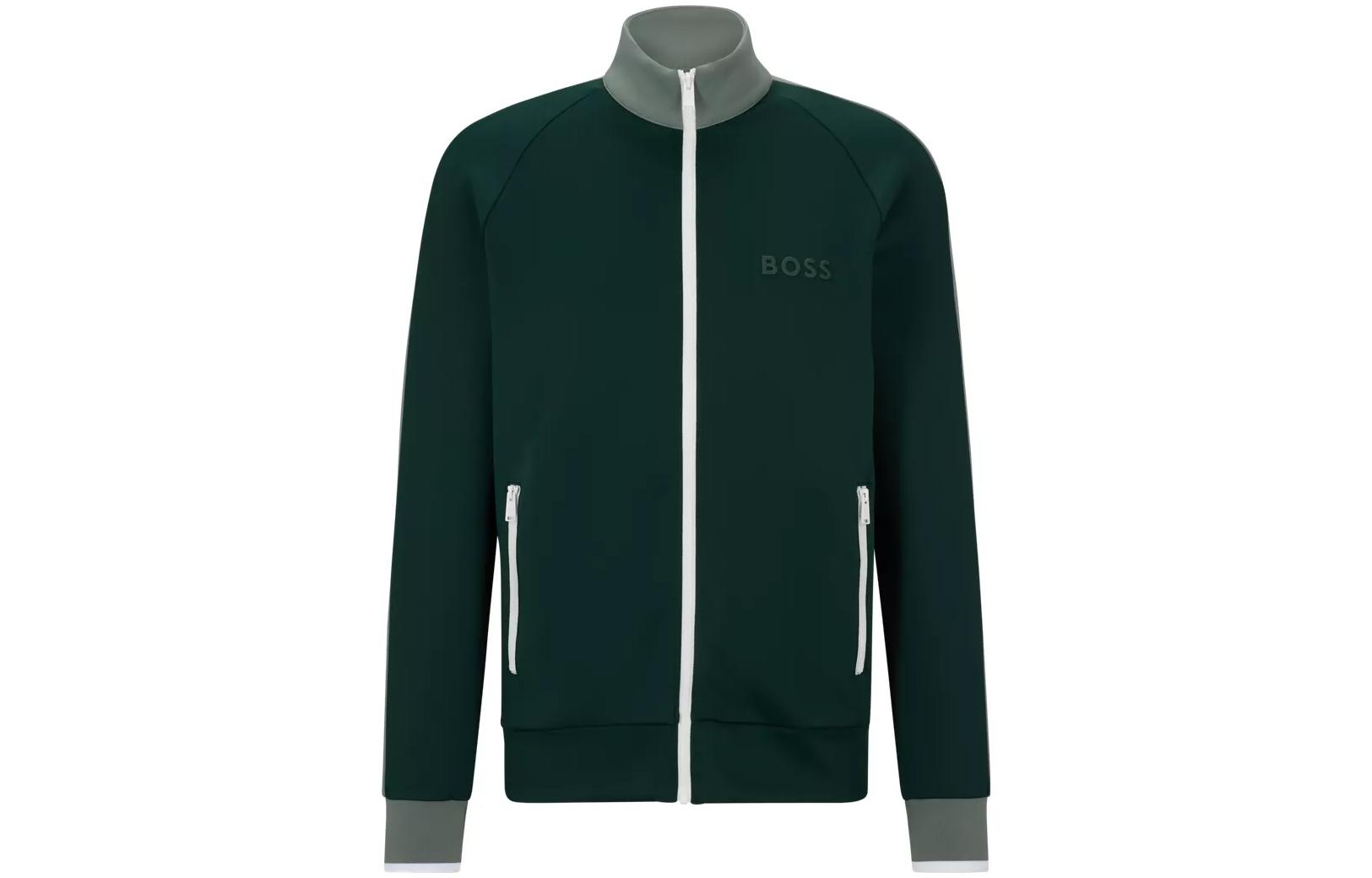 HUGO BOSS SS23 Green Track Jacket with Logo Patch and Side Stripes 50486268-350