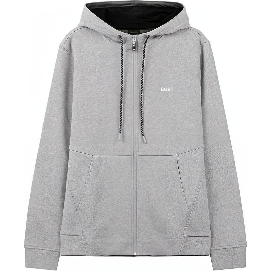 HUGO BOSS SS23 Grey Hoodie Zip-Up Jacket with Logo Embroidery 50483240-059