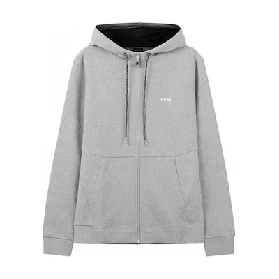 HUGO BOSS SS23 Grey Hoodie Zip-Up Jacket with Logo Embroidery 50483240-059