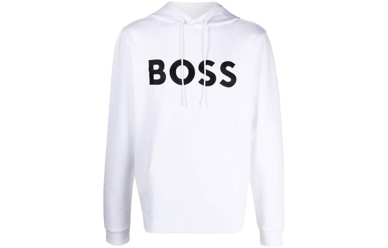 HUGO BOSS SS23 Hoodie White Big Logo Print Drawstring Hood 50482887-100
