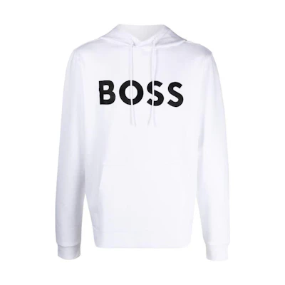 HUGO BOSS SS23 Hoodie White Big Logo Print Drawstring Hood 50482887-100