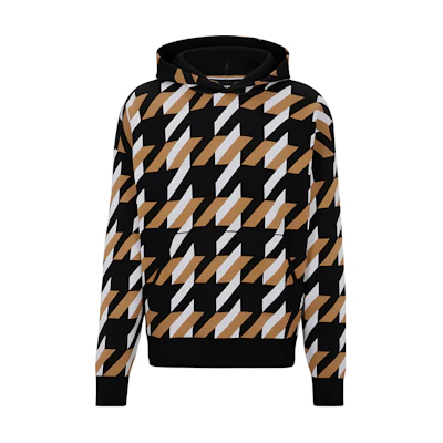 HUGO BOSS SS23 Houndstooth Print Colorblock Hoodie 50495397-001