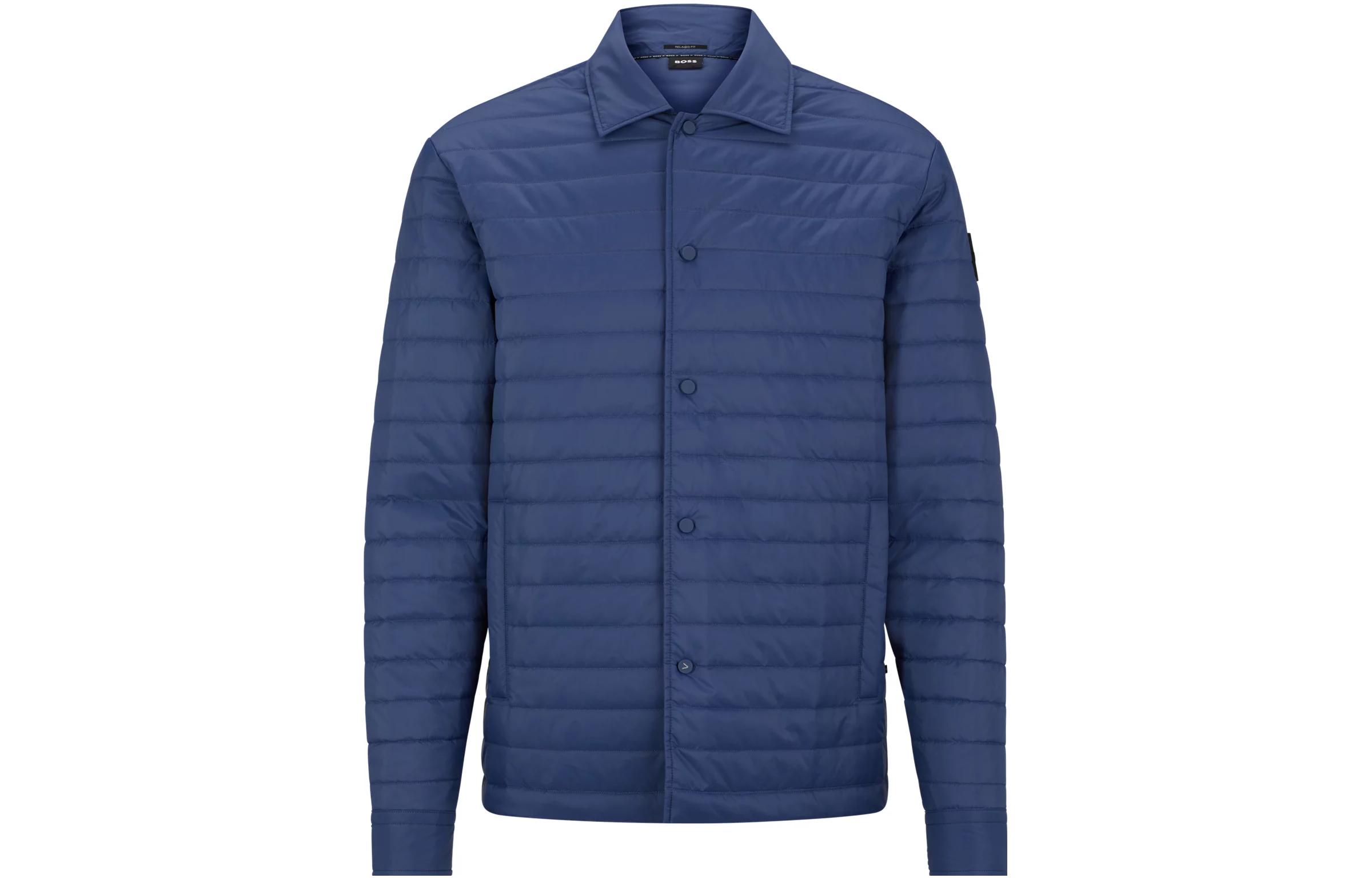 HUGO BOSS SS23 Light Blue Button-Up Fleece Jacket with Collar 50497165-475