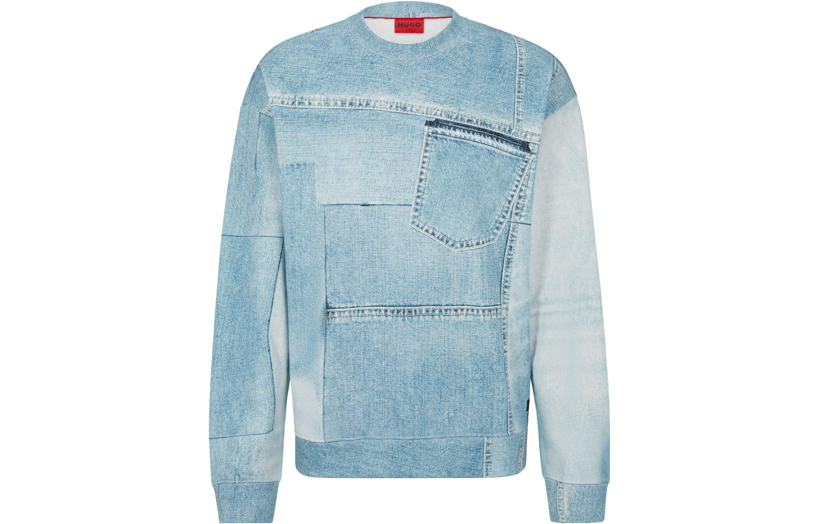 HUGO BOSS SS23 Light Blue Denim Patchwork Sweatshirt 50491406-451