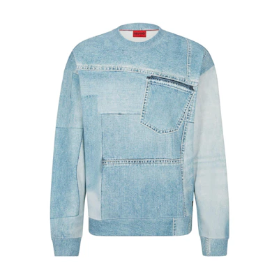 HUGO BOSS SS23 Light Blue Denim Patchwork Sweatshirt 50491406-451