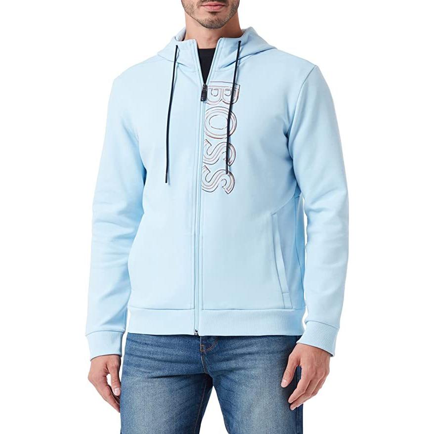 HUGO BOSS SS23 Light Blue Zip-Up Hoodie with Embroidered Logo 50471880-453