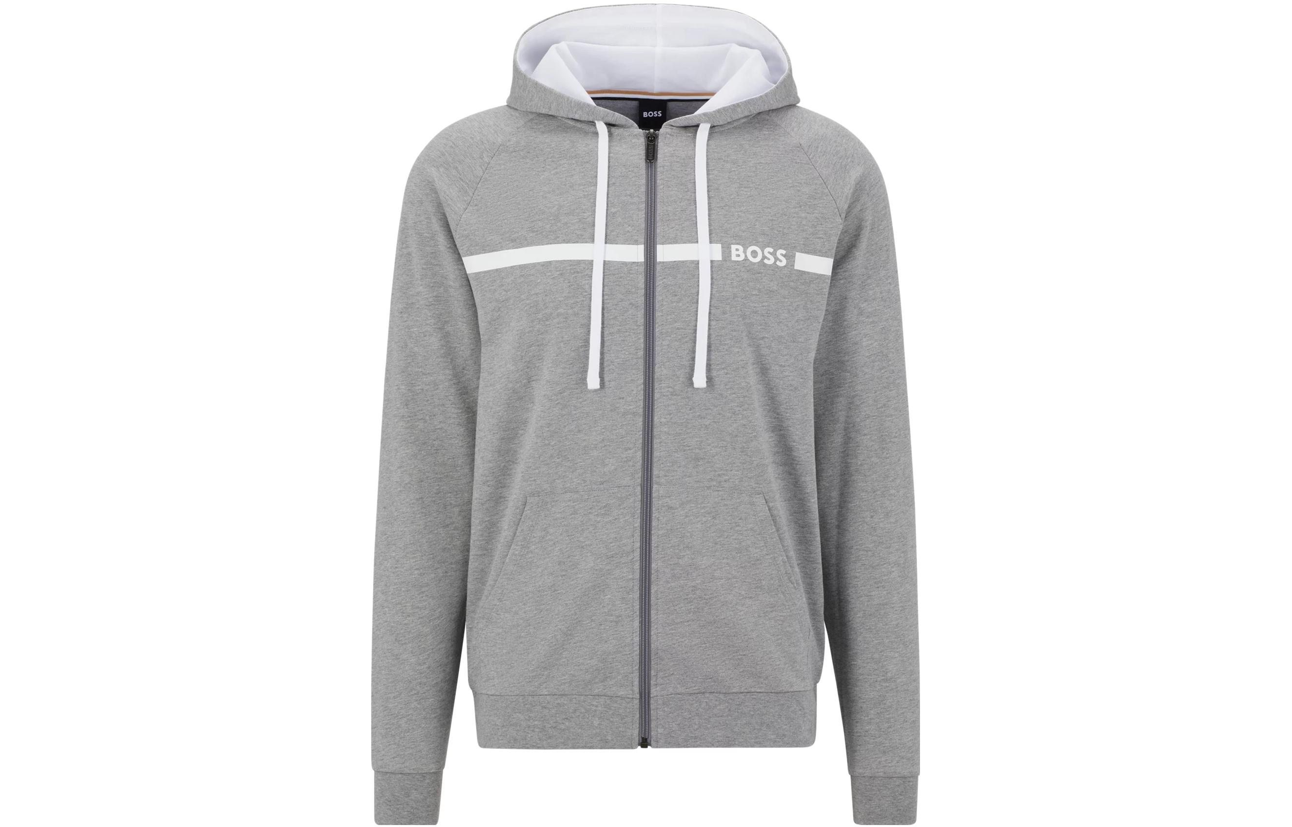 HUGO BOSS SS23 Light Grey Cotton Zip-Up Sweatshirt 50491255-033