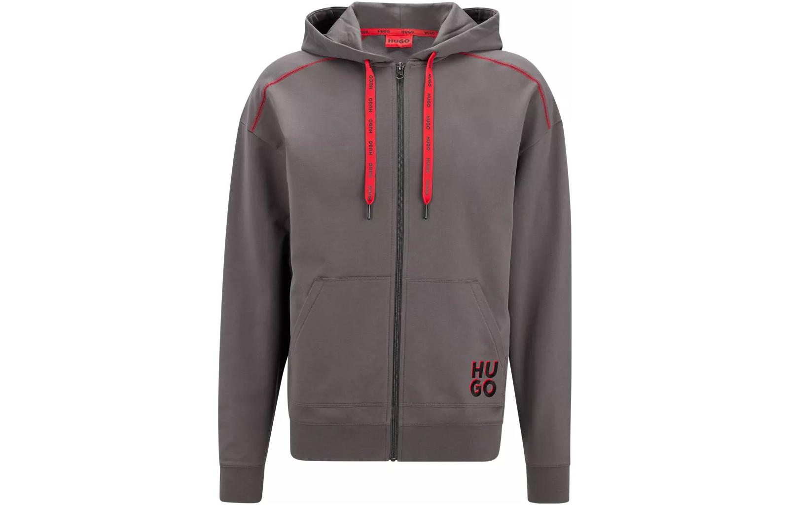 HUGO BOSS SS23 Logo Embroidered Zip-Up Hoodie Grey 50478933-021