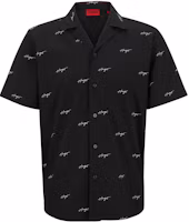 HUGO BOSS SS23 Logo Print Cotton Poplin Relaxed Short Sleeve Shirt Black Mens 50490668-001 HUGO BOSS SS23 Logo Print Cotton Poplin Relaxed Short Sleeve Shirt Black Mens 50490668-001