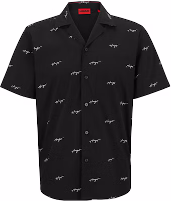 HUGO BOSS SS23 Logo Print Cotton Poplin Relaxed Short Sleeve Shirt Black Mens 50490668-001 Buy HUGO BOSS SS23 Logo Print Cotton Poplin Relaxed Short Sleeve Shirt Black Mens 50490668-001