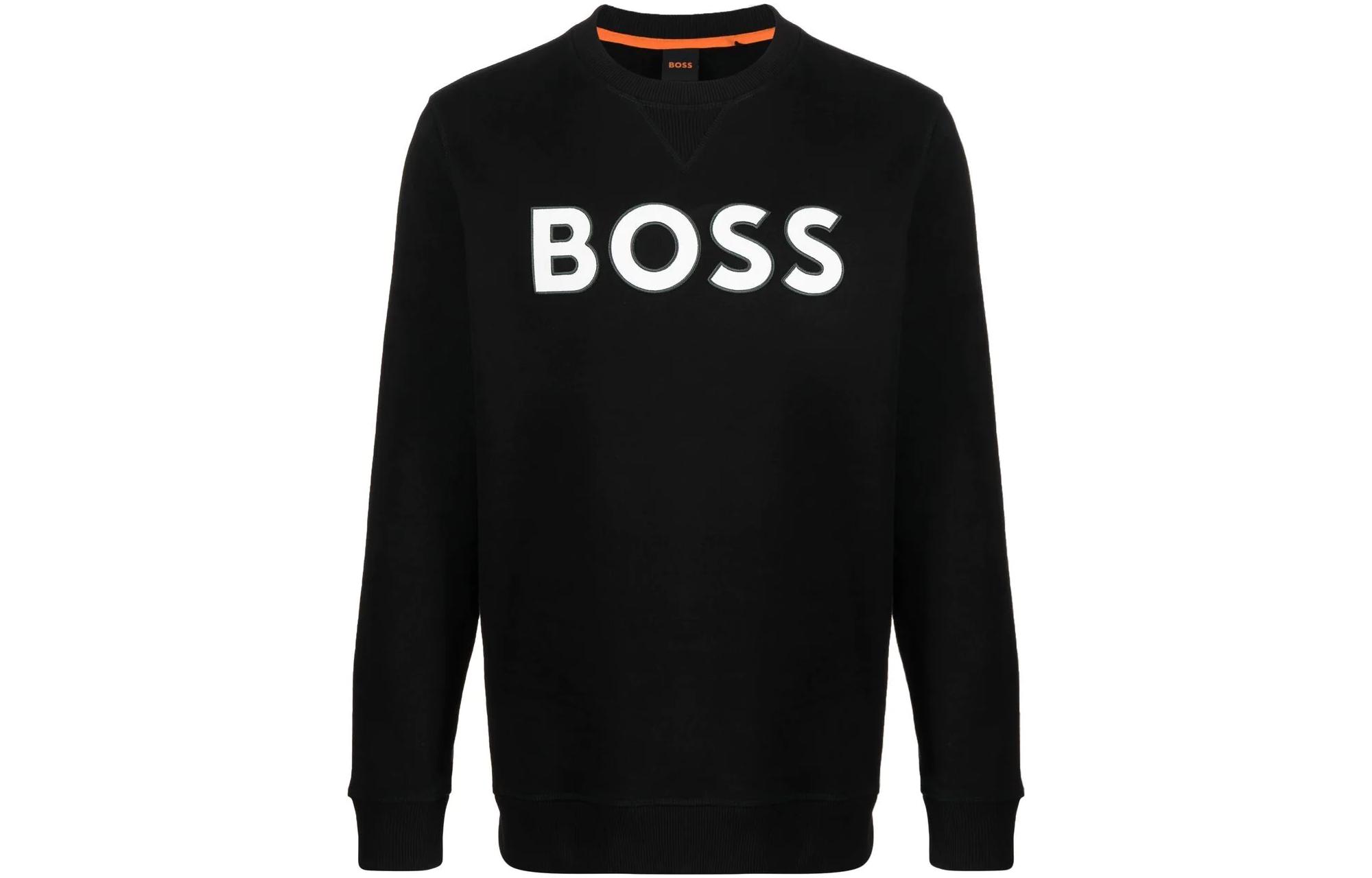 HUGO BOSS SS23 Logo Print Crewneck Pullover Sweatshirt Black Male 50483698-001