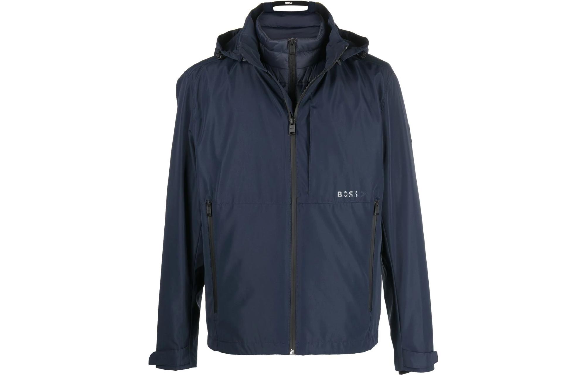 HUGO BOSS SS23 Logo Print Detachable Vest Hooded Jacket - Teal 50476200-404