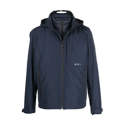 HUGO BOSS SS23 Logo Print Detachable Vest Hooded Jacket - Teal 50476200-404