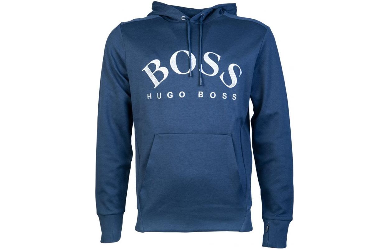 HUGO BOSS SS23 Logo Print Drawstring Hoodie Navy Blue - Fashion 50415899-416