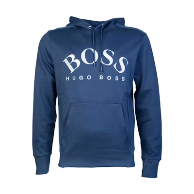 HUGO BOSS SS23 Logo Print Drawstring Hoodie Navy Blue - Fashion 50415899-416