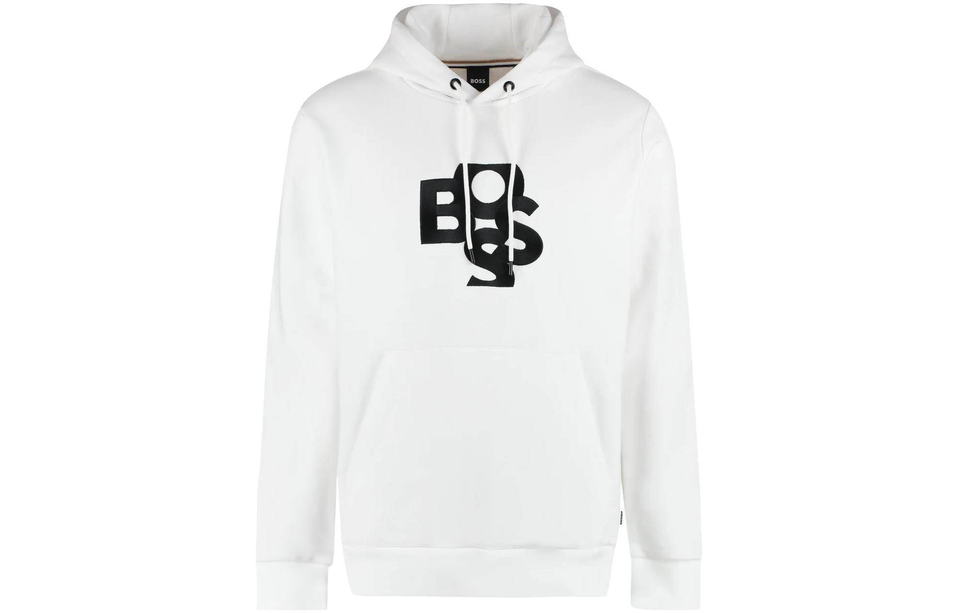 HUGO BOSS SS23 Logo Print Drawstring Long-Sleeve Sweatshirt White 50476769-100