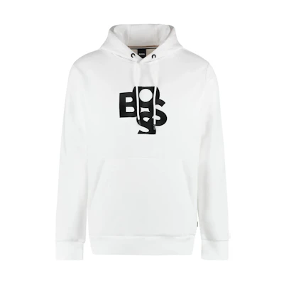 HUGO BOSS SS23 Logo Print Drawstring Long-Sleeve Sweatshirt White 50476769-100