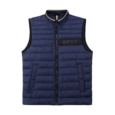 HUGO BOSS SS23 Logo Print Stand Collar Cotton Vest Deep Blue. 50464300-404