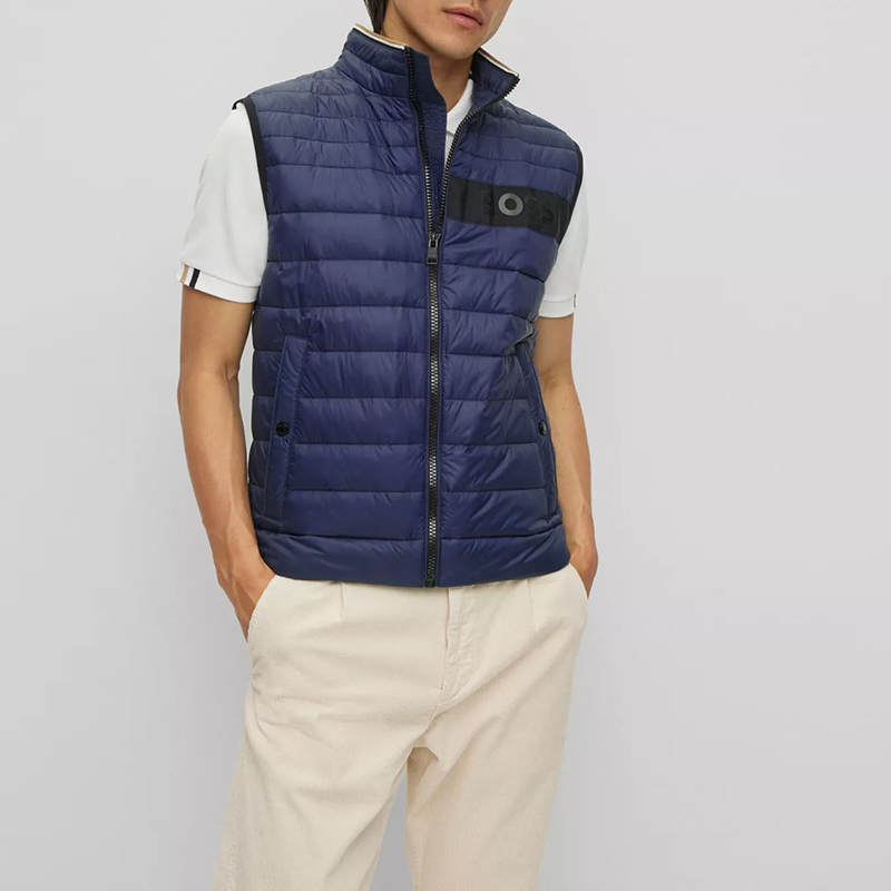 Shop 雨果博斯 SS23 标志印花立领棉质背心 深蓝色. 50464300-404