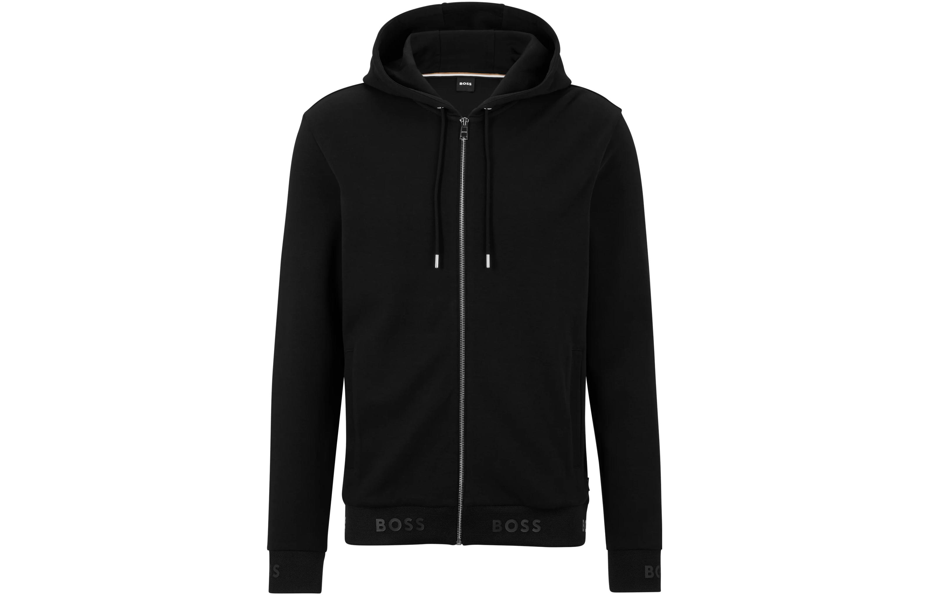 HUGO BOSS SS23 Logo Print Zip-Up Hoodie Jacket Black - 50481761-001