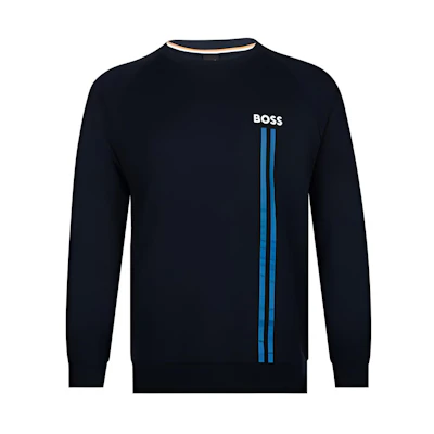 HUGO BOSS SS23 Logo Stripe Print Crewneck Sweatshirt Black/Blue Mens 50490854-403