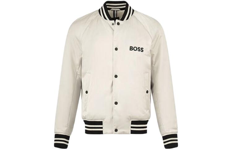 HUGO BOSS SS23 Logo Stripe Trim Baseball Jacket Men’s Off-White 50483945-131